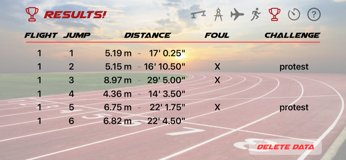 JumpRail Results screen
