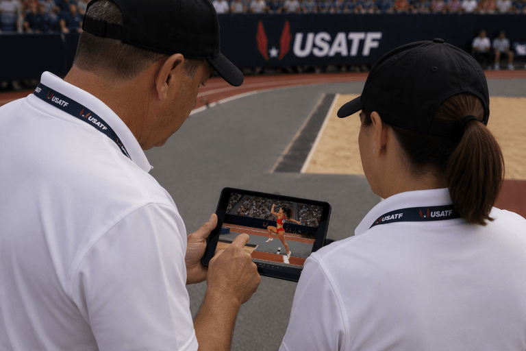 Officials reviewing the jump